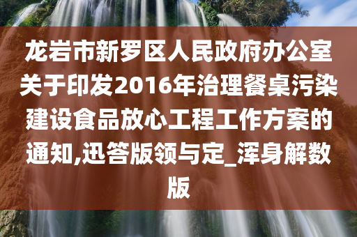 龙岩市新罗区人民政府办公室关于印发2016年治理餐桌污染建设食品放心工程工作方案的通知,迅答版领与定_浑身解数版